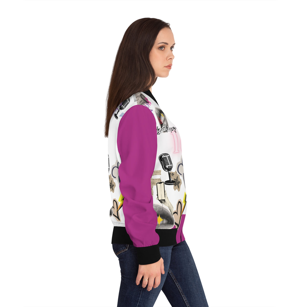 Icon Pink Bomber Jacket — Pink Graphic AOP Women's Streetwear