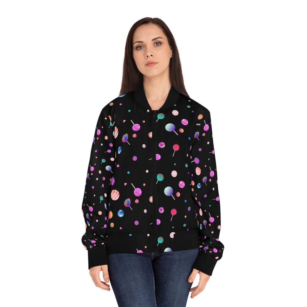 Lollipop Kandi Bomber Jacket — Women's Colorful Sweets AOP