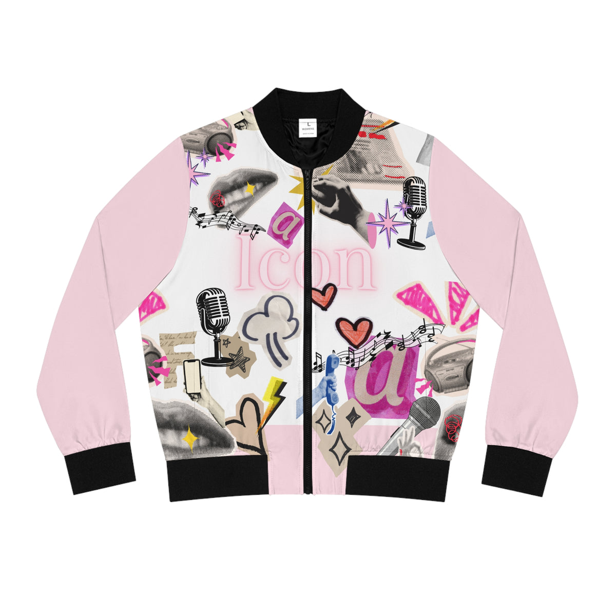 Icon Graphic Bomber Jacket — Pink AOP Women's Streetwear