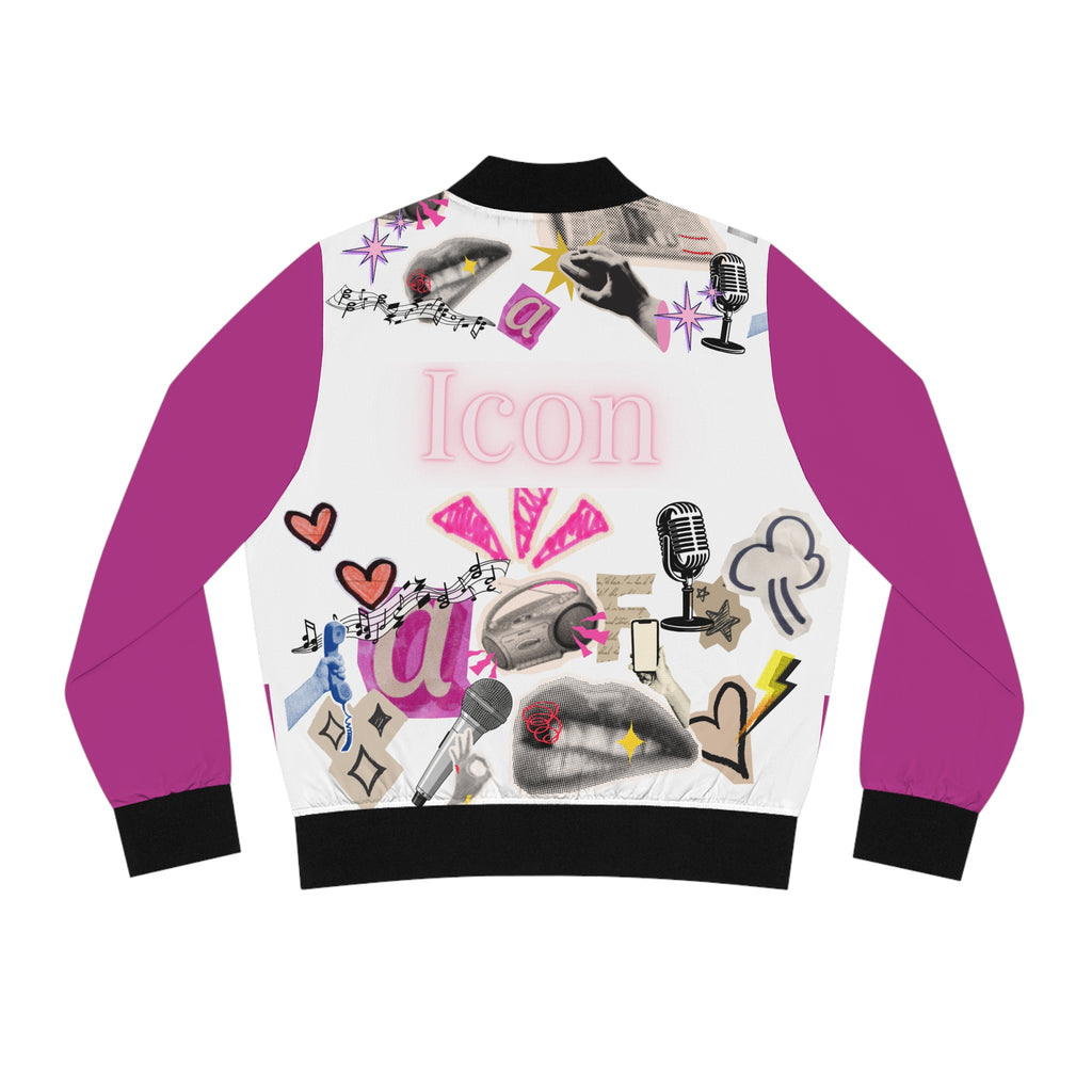 Icon Pink Bomber Jacket — Pink Graphic AOP Women's Streetwear