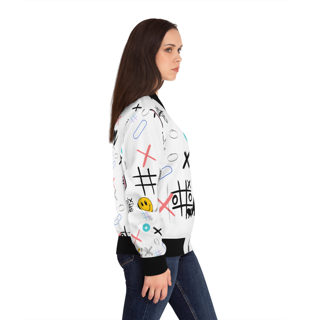Say Sum Else! White graphic bomber jacket | Streetwear smiley face collage