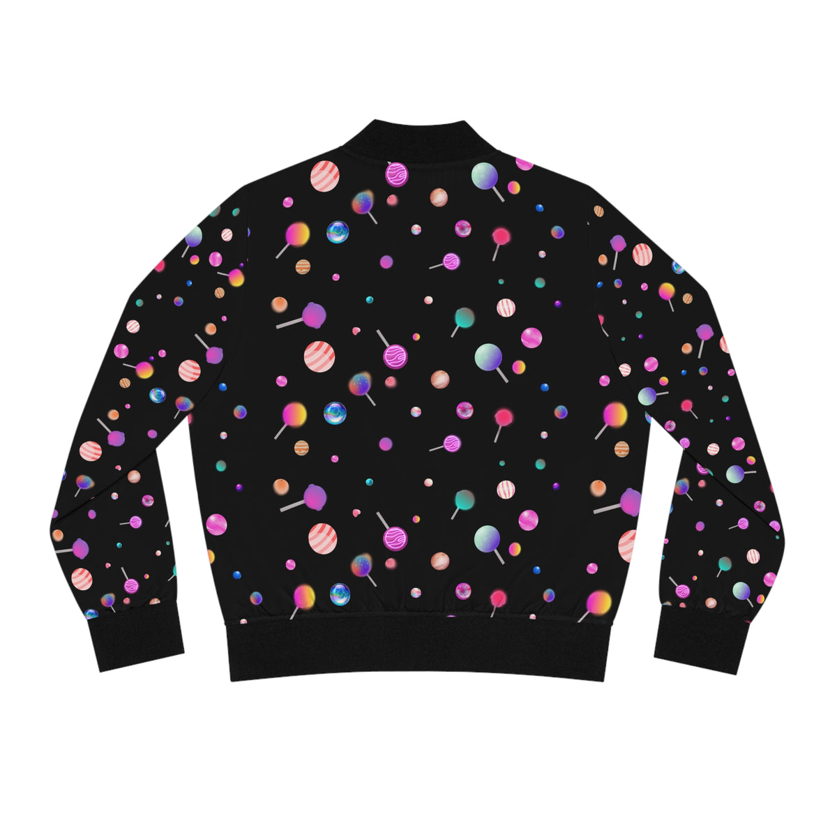 Lollipop Kandi Bomber Jacket — Women's Colorful Sweets AOP
