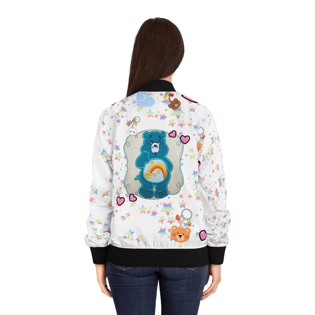 Starry Bear Bomber Jacket - Women's Rainbow Star Print