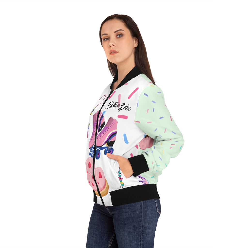 Skater Babe Bomber Jacket – Retro Roller Skate Cute Pastel AOP