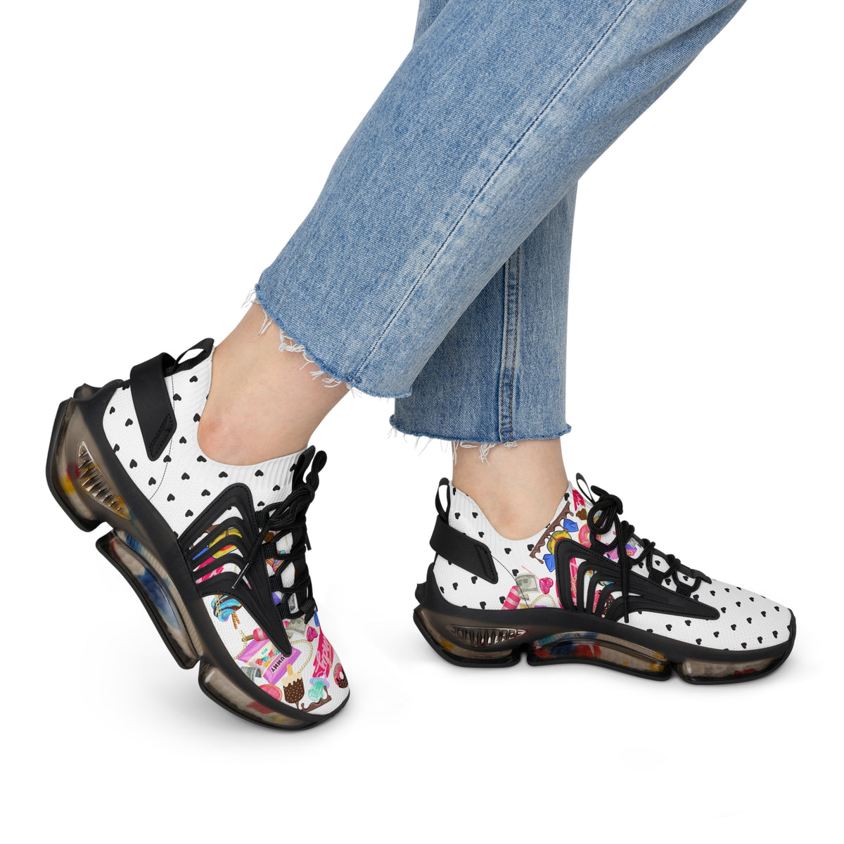 White Candy Print Women's Mesh Sneakers Athletic Shoes