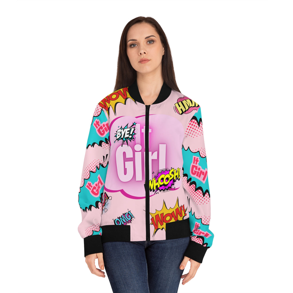 It Girl Pink Pop Art Bomber Jacket