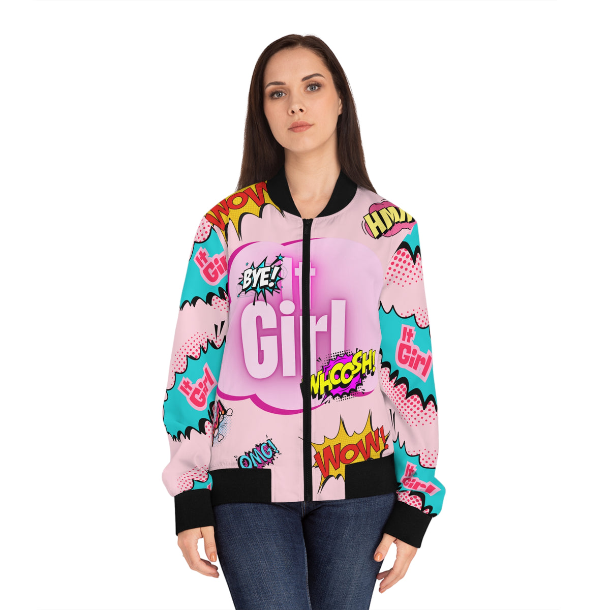 It Girl Pink Pop Art Bomber Jacket