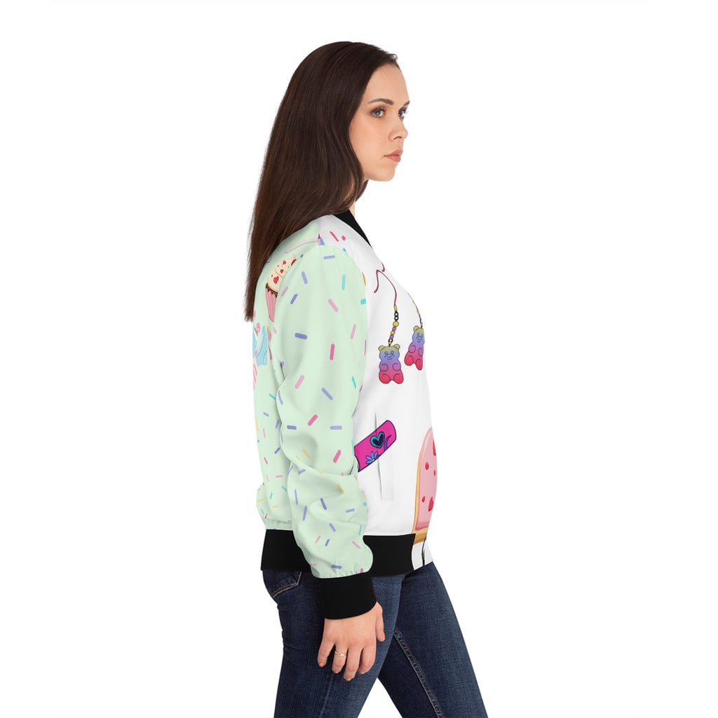 Skater Babe Bomber Jacket – Retro Roller Skate Cute Pastel AOP
