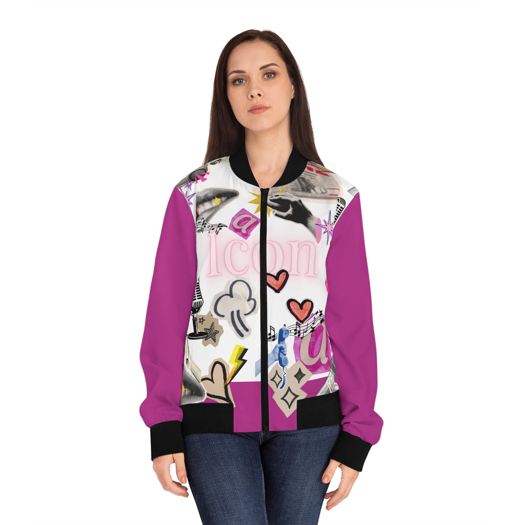 Icon Pink Bomber Jacket — Pink Graphic AOP Women's Streetwear