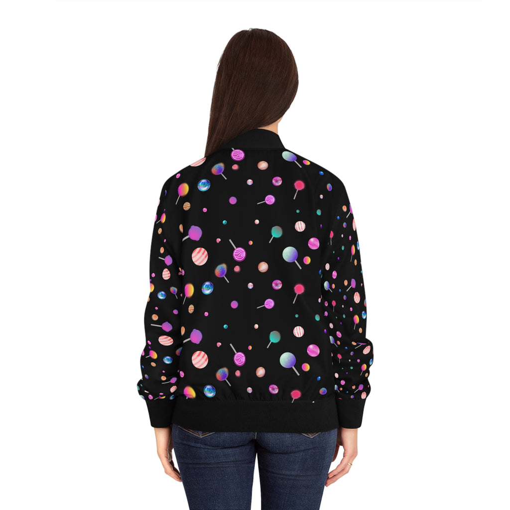 Lollipop Kandi Bomber Jacket — Women's Colorful Sweets AOP