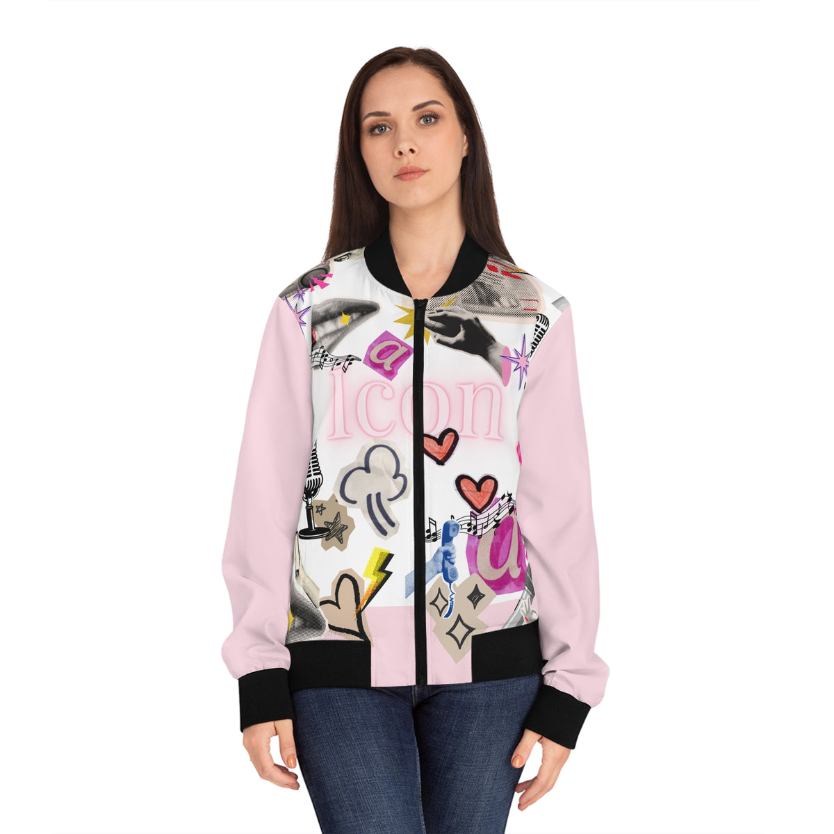 Icon Graphic Bomber Jacket — Pink AOP Women's Streetwear