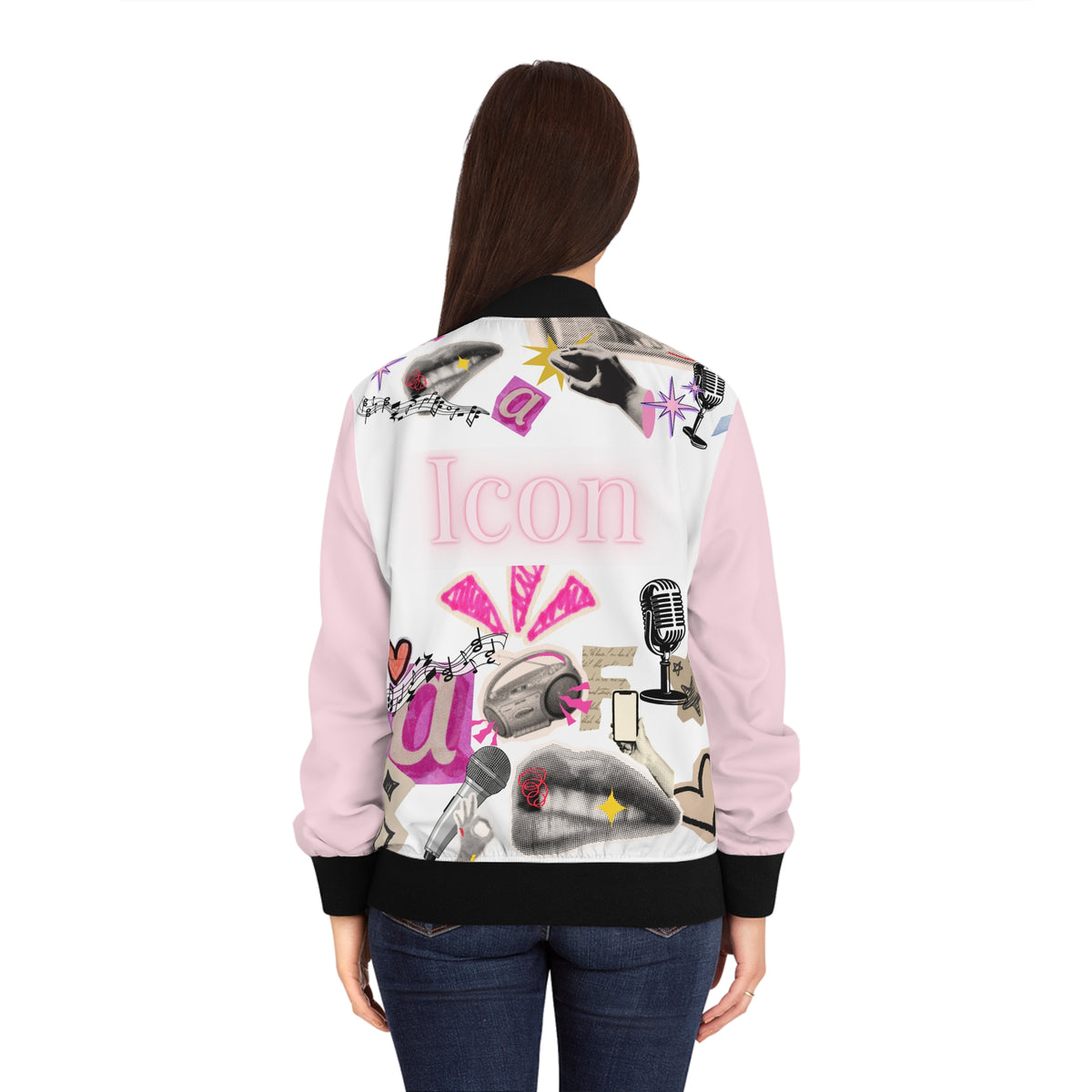 Icon Graphic Bomber Jacket — Pink AOP Women's Streetwear