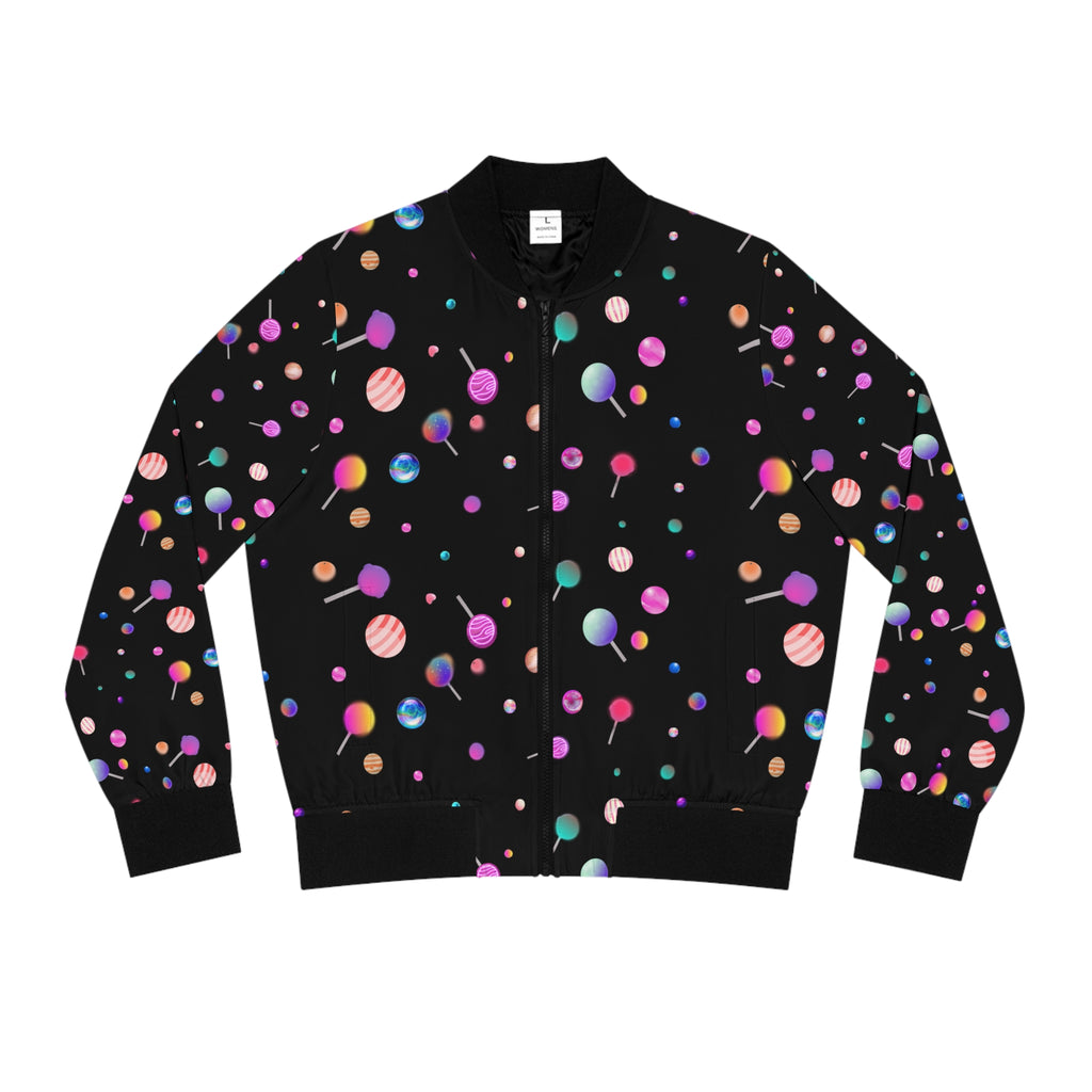 Lollipop Kandi Bomber Jacket — Women's Colorful Sweets AOP