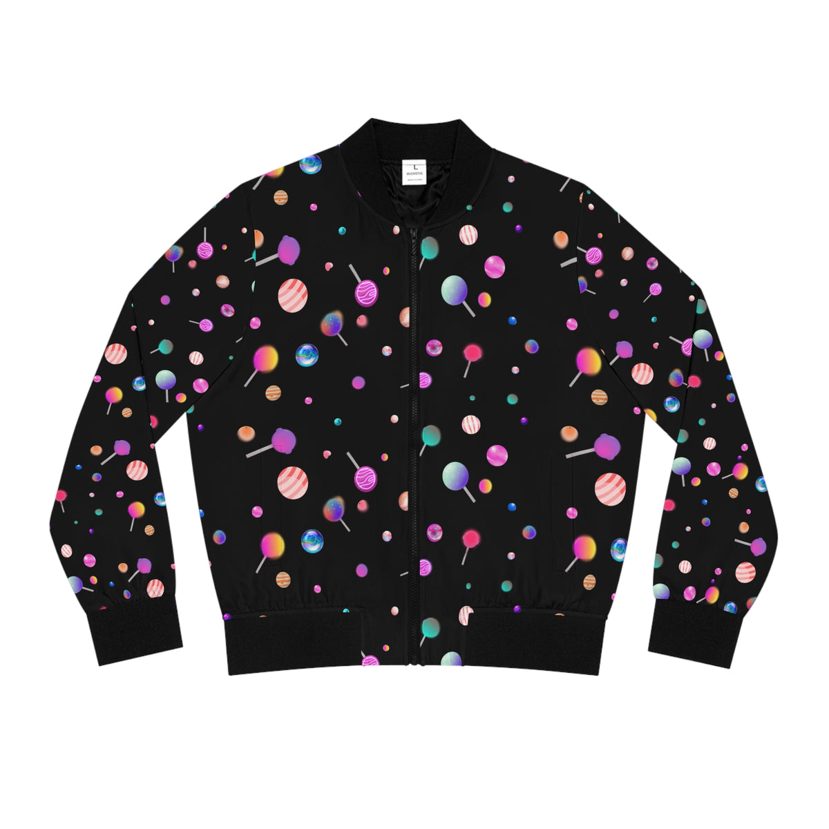 Lollipop Kandi Bomber Jacket — Women's Colorful Sweets AOP
