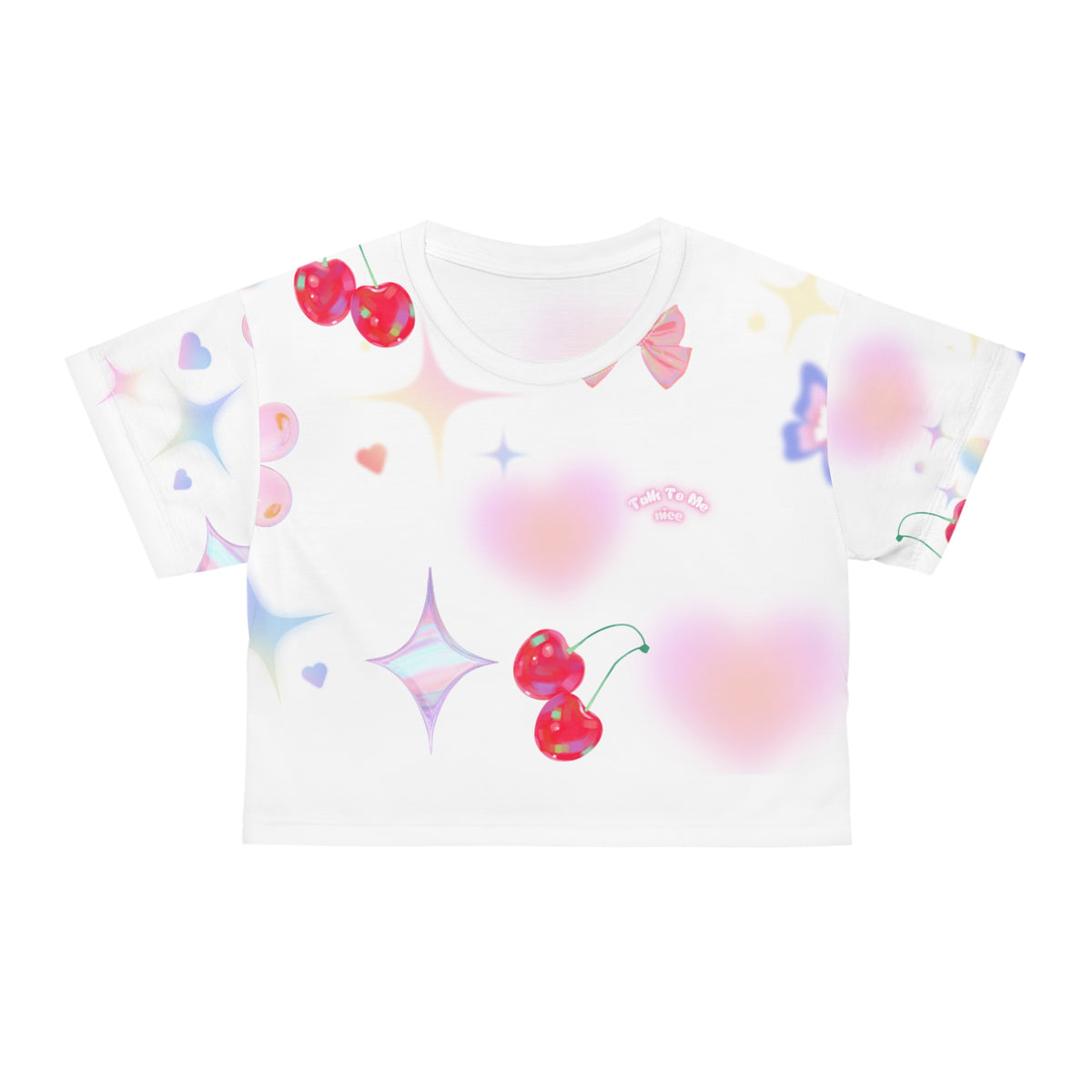 Talk To Me Nice- Charming Cherry Print Crop Tee, Trendy Summer Shirt, Cute Aesthetic Top, Gift for Teens, Casual Streetwear