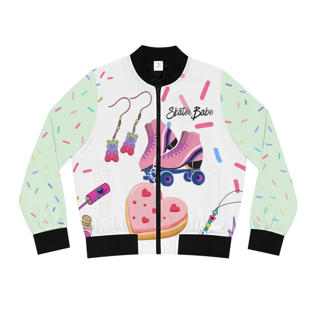 Skater Babe Bomber Jacket – Retro Roller Skate Cute Pastel AOP