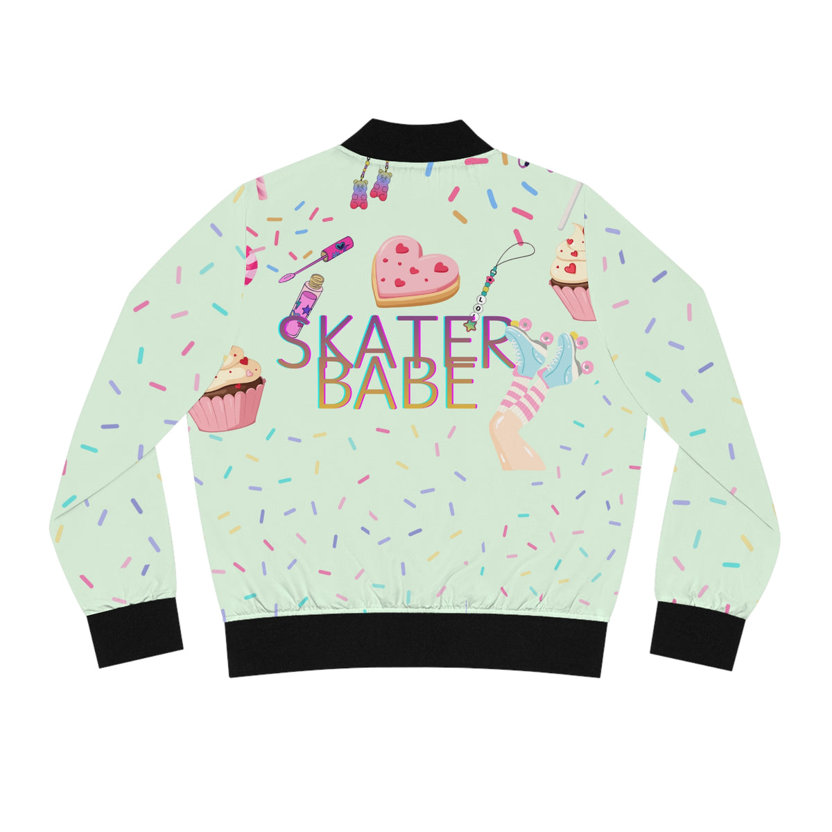 Skater Babe Bomber Jacket – Retro Roller Skate Cute Pastel AOP
