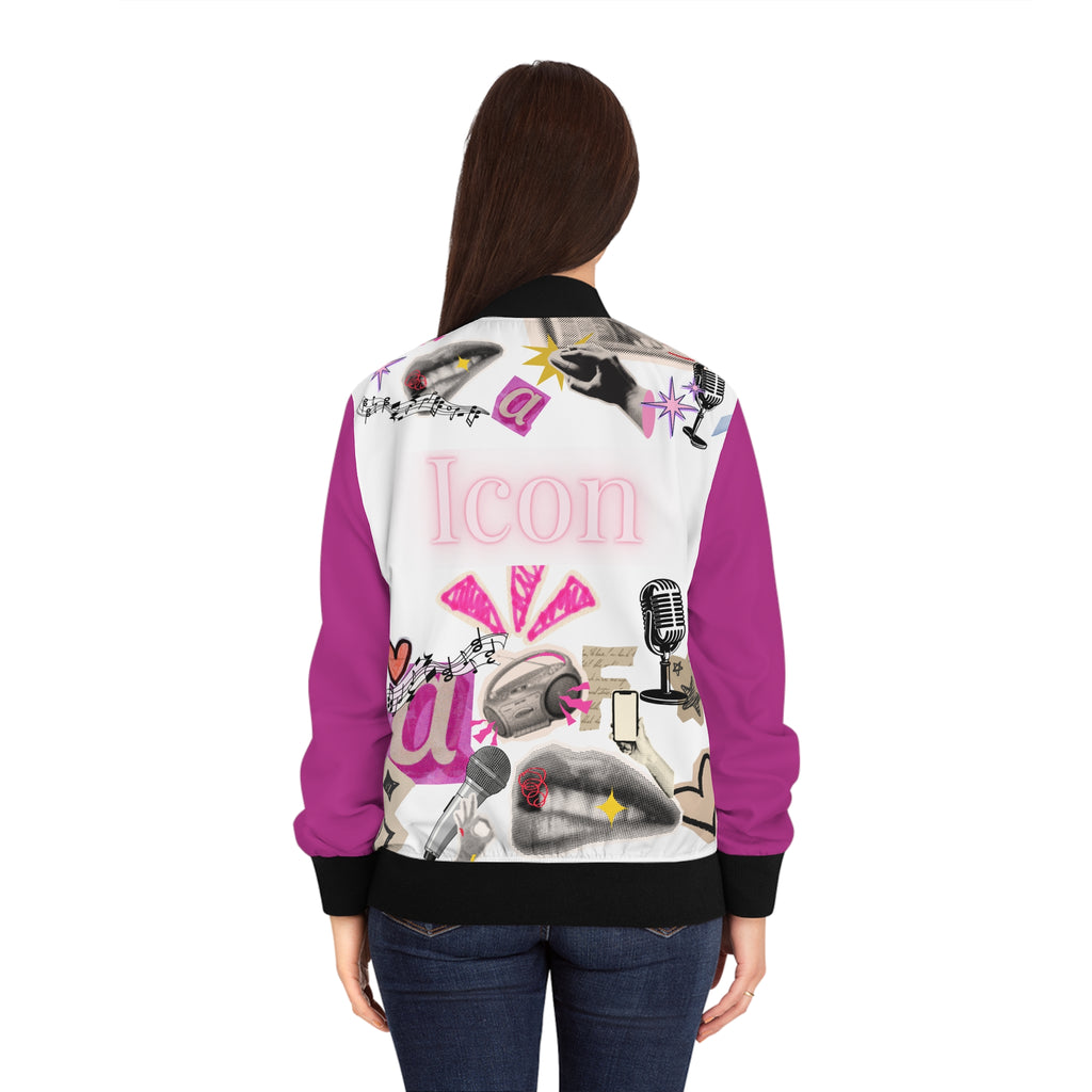 Icon Pink Bomber Jacket — Pink Graphic AOP Women's Streetwear