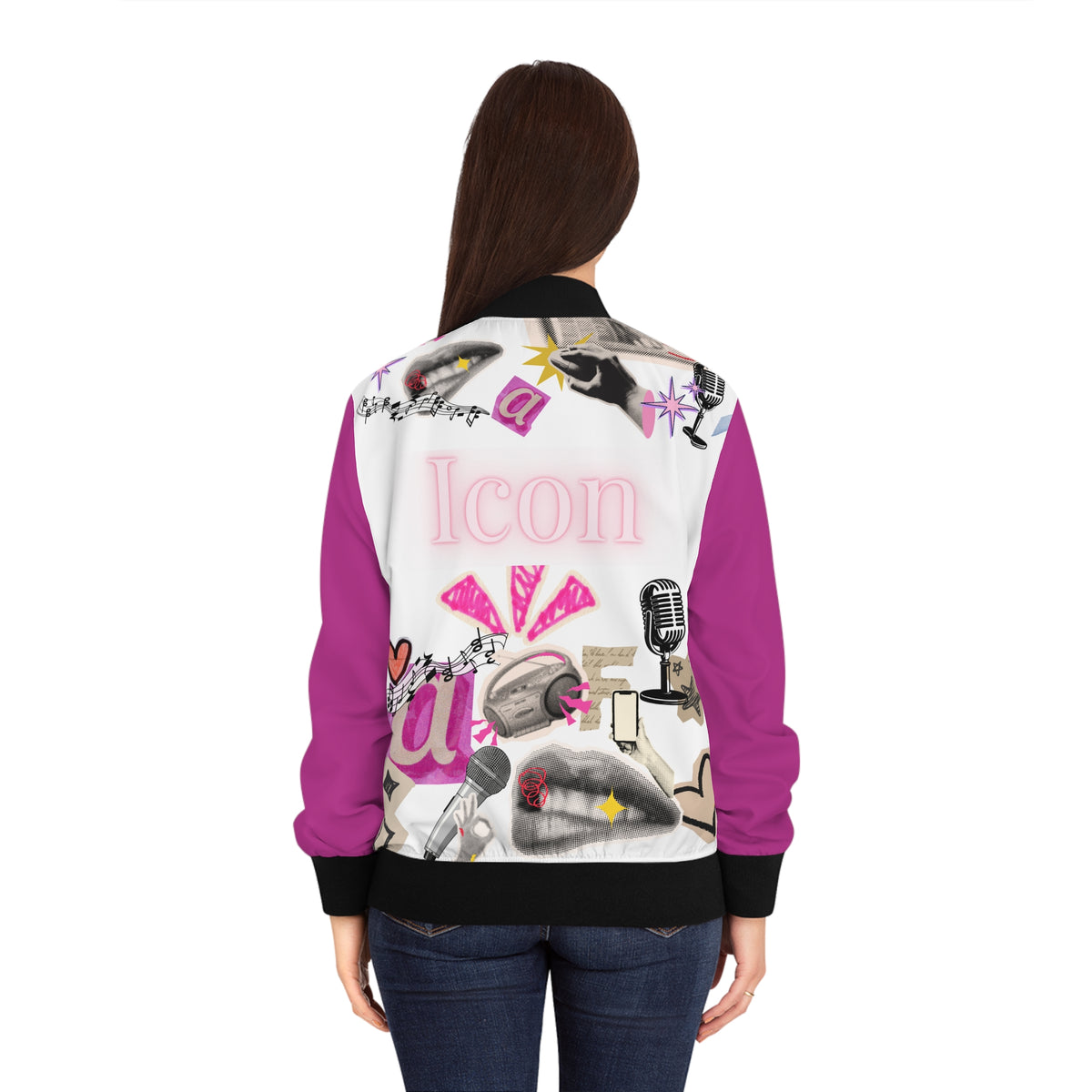Icon Pink Bomber Jacket — Pink Graphic AOP Women's Streetwear