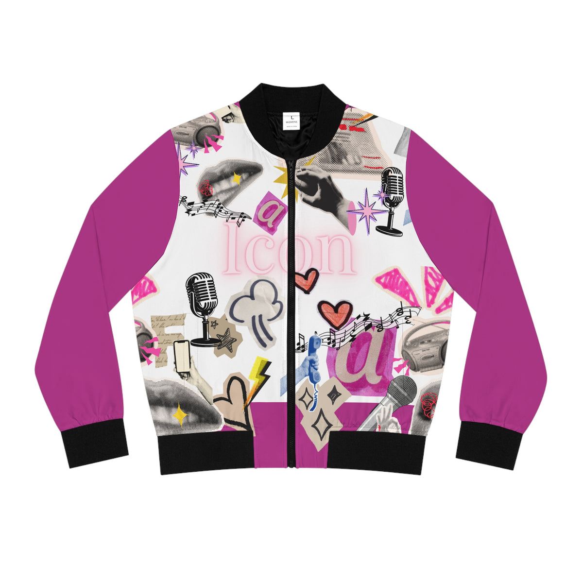 Icon Pink Bomber Jacket — Pink Graphic AOP Women's Streetwear