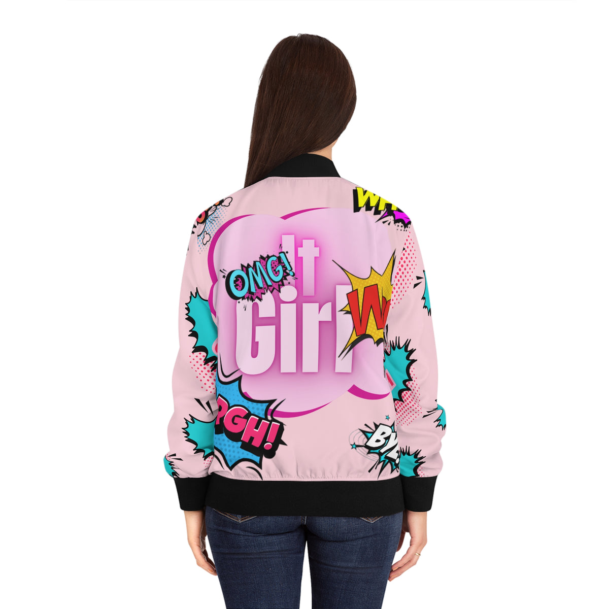 It Girl Pink Pop Art Bomber Jacket