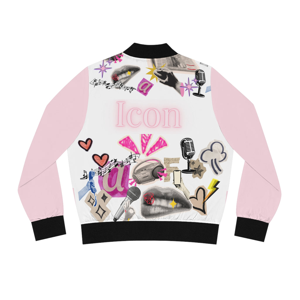 Icon Graphic Bomber Jacket — Pink AOP Women's Streetwear